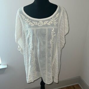 Bob Timberlake ivory light‎ knit and embroidered boho top blouse Sz XXL
